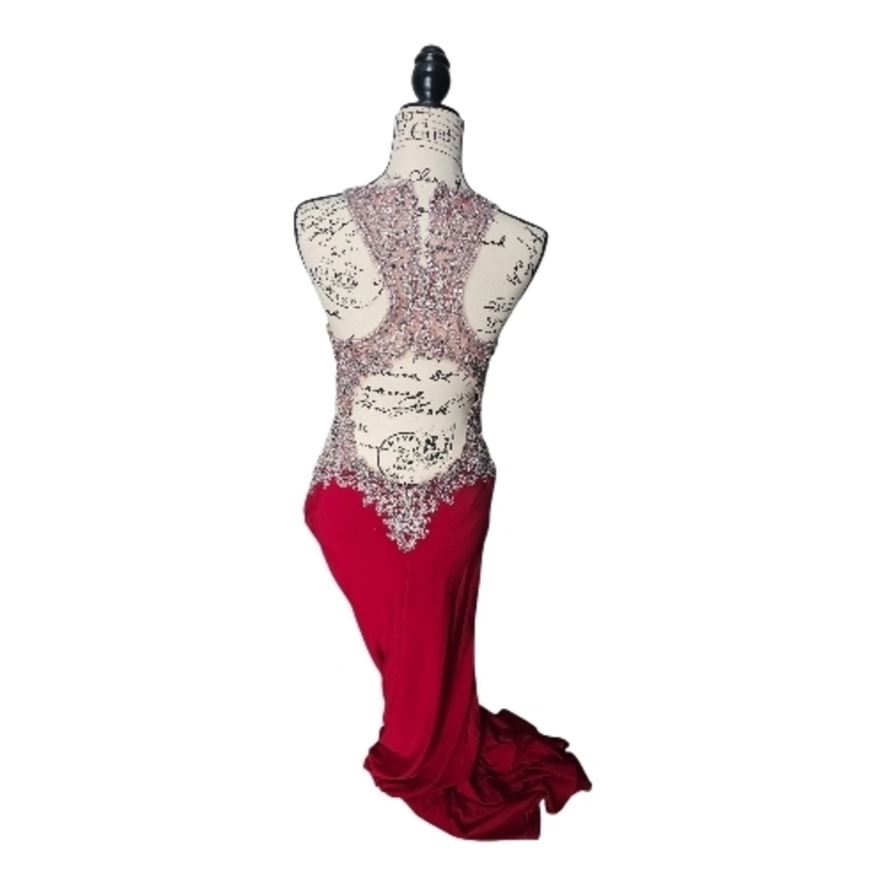 GLS Elegant Red and Silver Evening Prom Gown - Picture 6 of 8